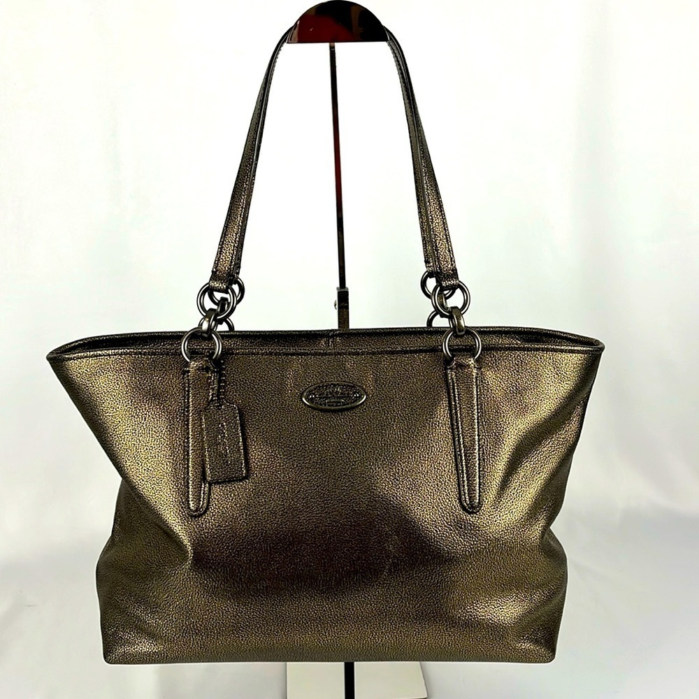 Coach Chicago Ellis Metallic Bronze Pebble Leather Large Tote Bag
